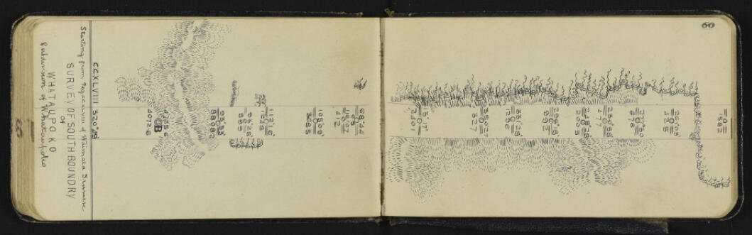 Example of a digitised fieldbook, showing a survey of south boundary of Whataupoko