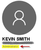 Shows a profile icon for "Kevin Smith" with text below the name saying "Administrator" 