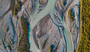Aerial view of a braided riverbed