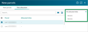The new title numbers to be allocated are displayed in the Title allocation tab, under the Pre-allocated titles heading