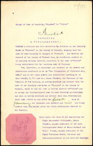 Scan of 1908 Proclamation to change the name of the town Wainono to Norton (page 1)