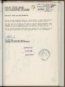 Scan of letter from Chairperson to Minister requesting approval for immediate use of Maori name on letterhead