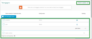 Shows the alert that pops up when no Mortgagors have been selected on the Mortgagors screen. The alert says there are no mortgagors selected. You must select at least one mortgagor.