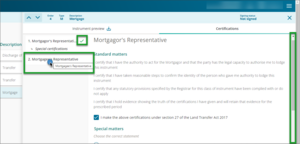 Shows green tick and mortgage representative box on certifications panel
