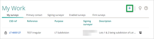 Screenshot of My Work page with Create Survey button highlighted