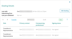 Screenshot of dealings details panel