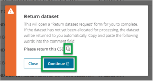 Screenshot of return submitted dataset pop up box