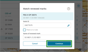 Screenshot of selected renewed mark continue button