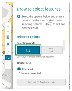 Screenshot of Draw to select features box. 