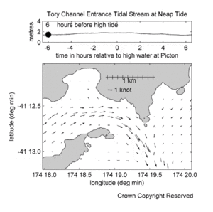 Animation showing the flow of neap tides in the Tory Channel