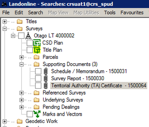 Searches screen with TA Certificate selected
