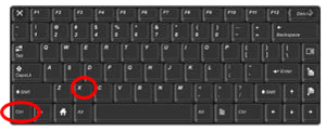 The CTRL and X keys highlighted on a keyboard