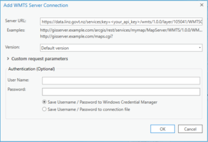 Screenshot of Add WMTS Server Connection dialog box