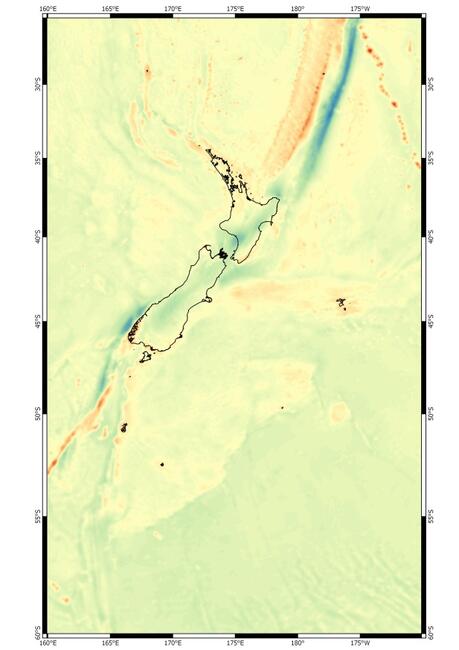 Bouguer gravity field map for New Zealand