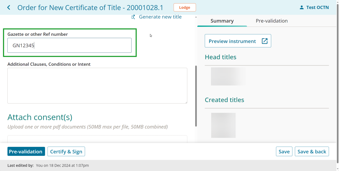Field for gazette number