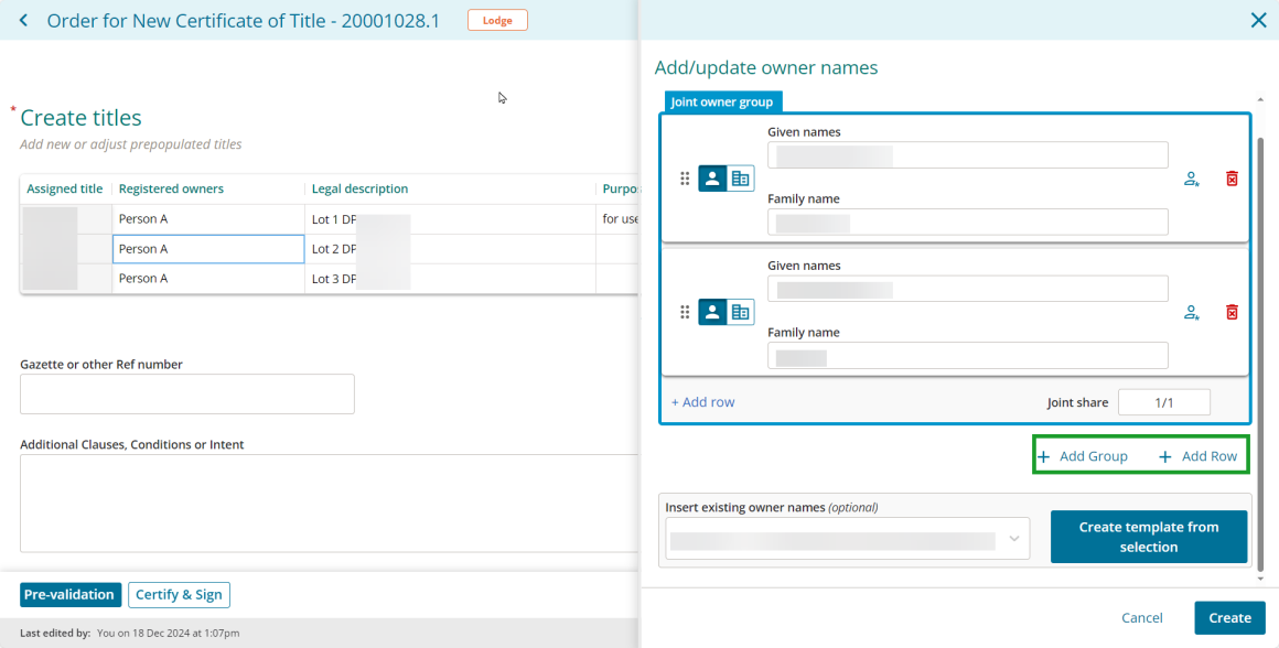 Example of links to add rows
