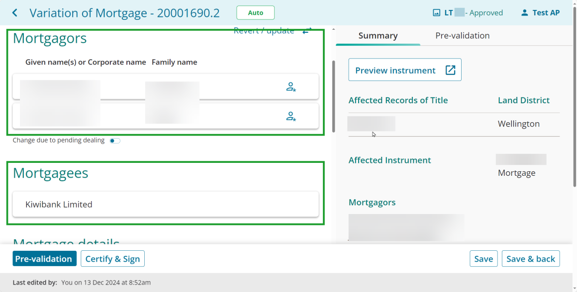 Mortgagors and mortgagees fields.