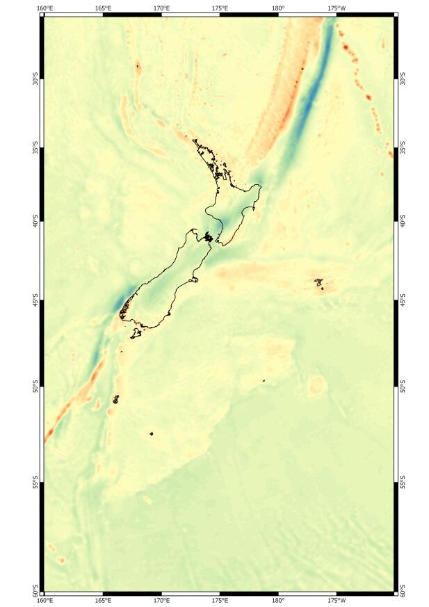 Bouguer gravity field map for New Zealand