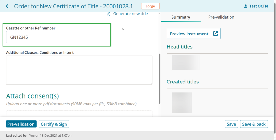 Field for gazette number