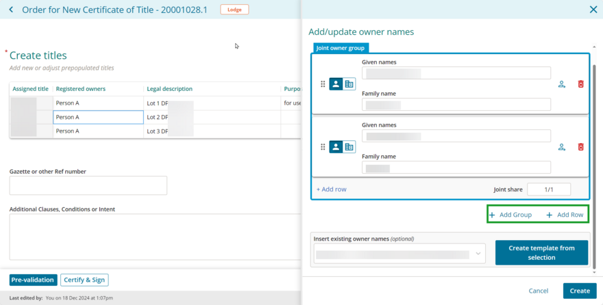 Example of links to add rows