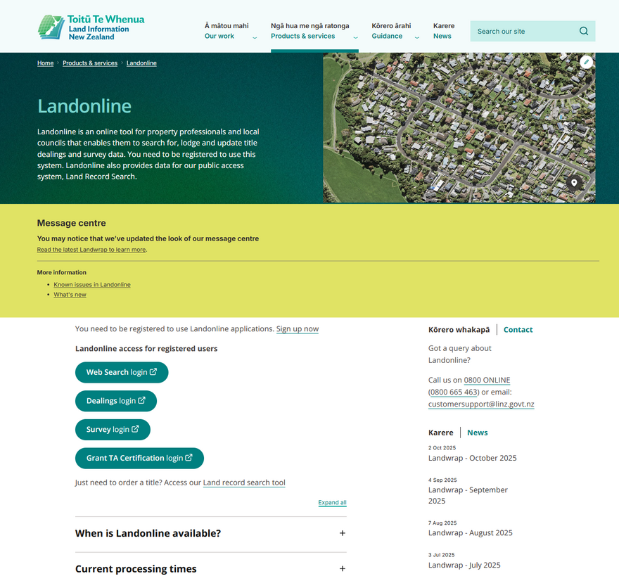 Landonline new message centre