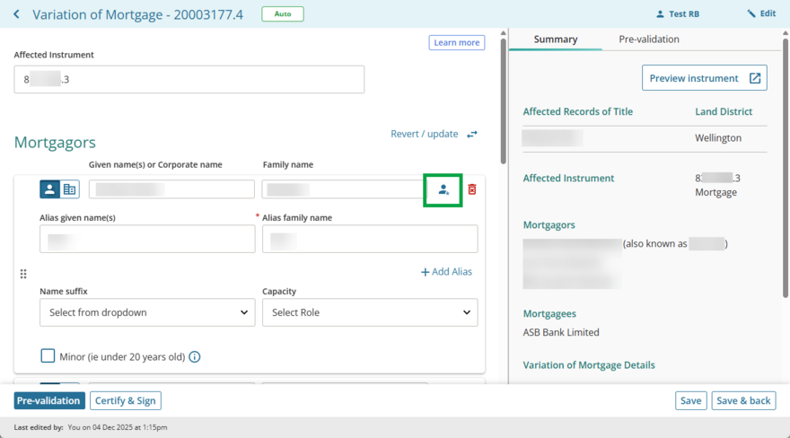 image highlighting the dark blue person icon in the mortgagors section.