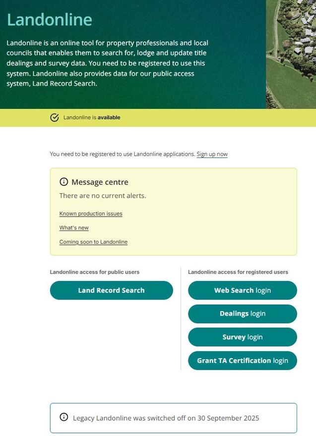 Landonline message centre