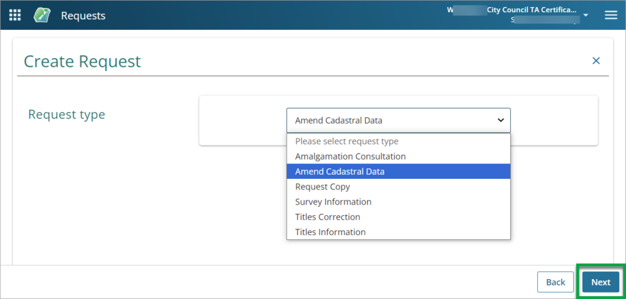 Select a request type 