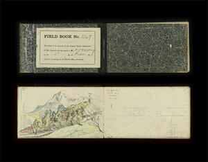 A typical book cover as well as a watercolour illustration found within the fieldbooks digital archive