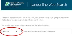 Screenshot of Landonline Web Search with address circled