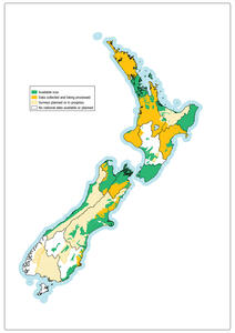 Map of New Zealand showing areas where LiDAR data is available or planned