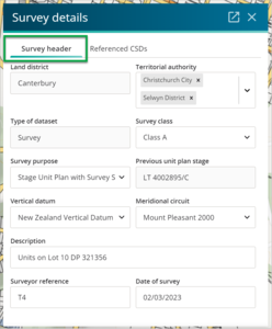 Survey details panel with 'Survey header' tab highlighted
