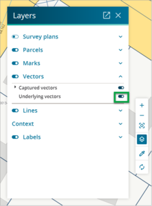 Layers menu with underlying vectors toggle highlighted