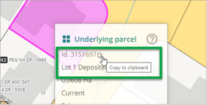 Underlying parcel pop-up box with copy to clipboard icon highlighted