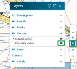 Layers menu with underlying vectors toggle on highlighted