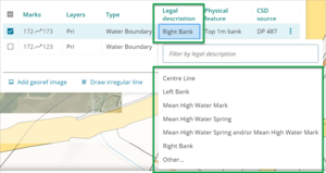 Irregular lines panel with 'Legal description' field highlighted