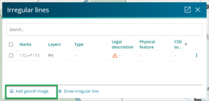 Irregular lines panel with 'Add georef image' button highlighted