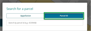 Existing parcel panel with 'Parcel ID' tab highlighted