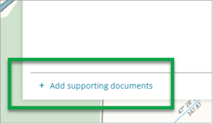 Supporting documents panel with '+Add supporting documents' button highlighted