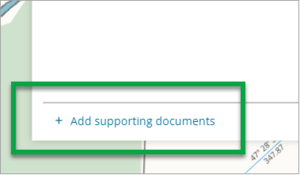 Supporting documents panel with '+Add supporting documents' button highlighted 