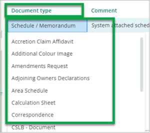 Document type dropdown menu
