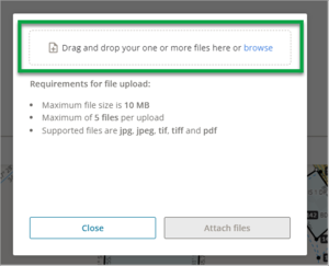 Panel with message 'Drag and drop your one or more files here or browse'