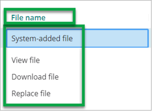 File name dropdown menu