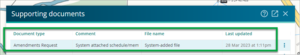 Supporting documents panel with first entry highlighted