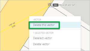 'Delete this vector' option highlighted in drop down menu