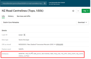 Attribute or column names are listed under the details in the 'Info' tab of any LDS dataset