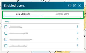 Screenshot of enable users panel