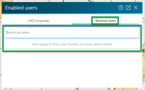 Screenshot of search for external users in enable users panel