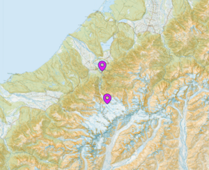 Map showing location of two Franz Josef place names