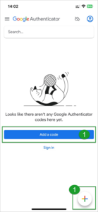 Shows the add a code button on the Google Authenticator